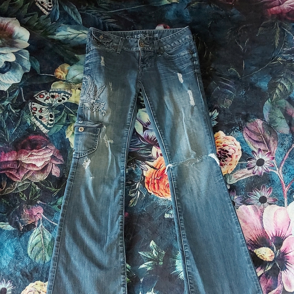 Y2K Guess Foxy Flare Pheonix Embroidery Jeans